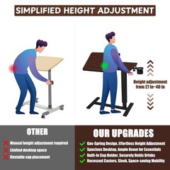 Adjustable Overbed Bedside Table with Wheels, Rotatable Desktop Height-Adjust…
