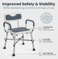 PELEGON Shower Chair for Elderly/Disabled, 450lb Capacity, Padded Seat, New