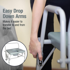 Drop Arm Portable Toilet Commode, Extra-Wide Seat, 500 Pound Weight Capacity, Bu