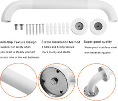 Shower Grab Bar, 2 Pack 12 Inch White Bathroom Grab Bar, 1.25″ Diameter 304 Stai