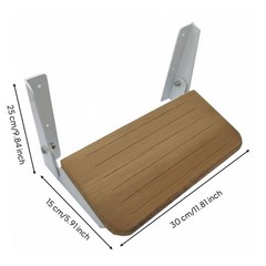 Foldable Teak Step Aluminum Alloy Boat Fold-up Step White Painted Brackets