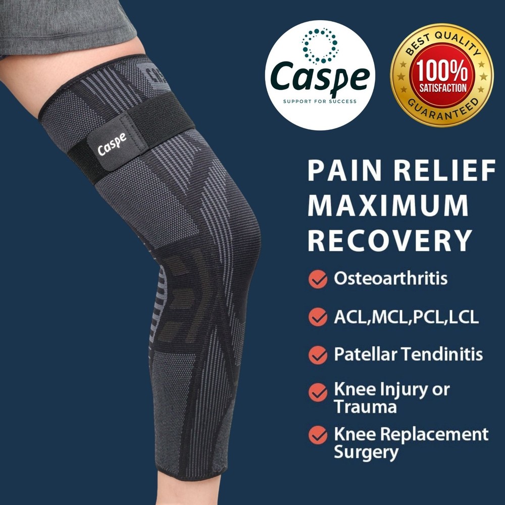 Caspe 2 Pack Full Leg Compression Sleeve with Strap Thigh Knee Calf Support