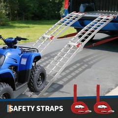89x12in Foldable Dirt Bike Ramp w/ Rubber Tipped Hook & Safety Strap 750LB Load