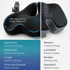 SitCushion Extra Large Memory Foam Seat Cushions X-Large, Black & Dark Gray