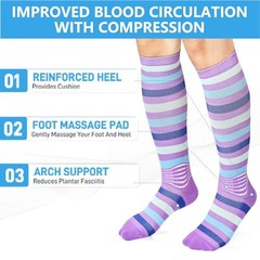 Compression Socks Women Ankle Support Medium Blue+purple+light Green-3 Packs