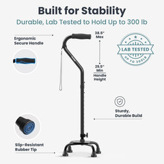 Quad Cane Adjustable Walking Cane for Seniors Support Stability with Large Base