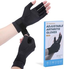 Tikaton Copper Infused Compression Arthritis Gloves with Wrist Strap for Hand Pa
