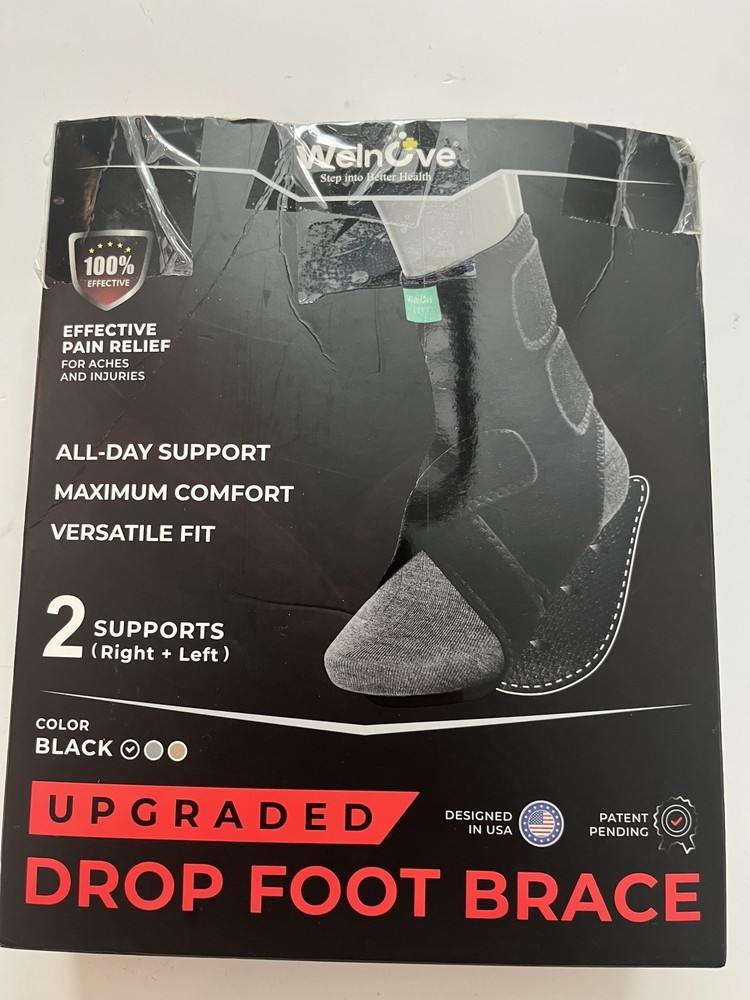 Welnove Upgraded Drop Foot Brace AFO Ankle Support Right & Left Black 2 Pack