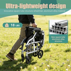 Small Folding Lightweight Aluminum Wheelchair,Weight Only 18 Lbs,Capacity 275Lbs