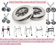 Universal Walker replacement wheels,5”Caster Wheels,Axle 5 inches, Black