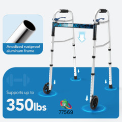 HEALTHLINE 2 Wheel Walker for Seniors & Adults – Deluxe Lightweight Foldable Wal