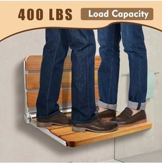 Teak Folding Shower Seat Wall Mounted, Foldable Shower Bench, 400lbs Max, 16″