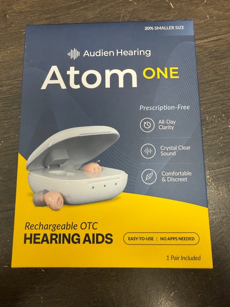 New Audien Hearing Atom One Rechargeable OTC Hearing AIDS AT1RB004