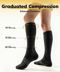 PULIOU Cooling Compression Socks for Women Men, 20-30 Small-Medium, Black