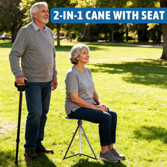 Walking Cane with Seat Folding Lightweight, 2-In-1 Cane Stool for Adults, Alumin