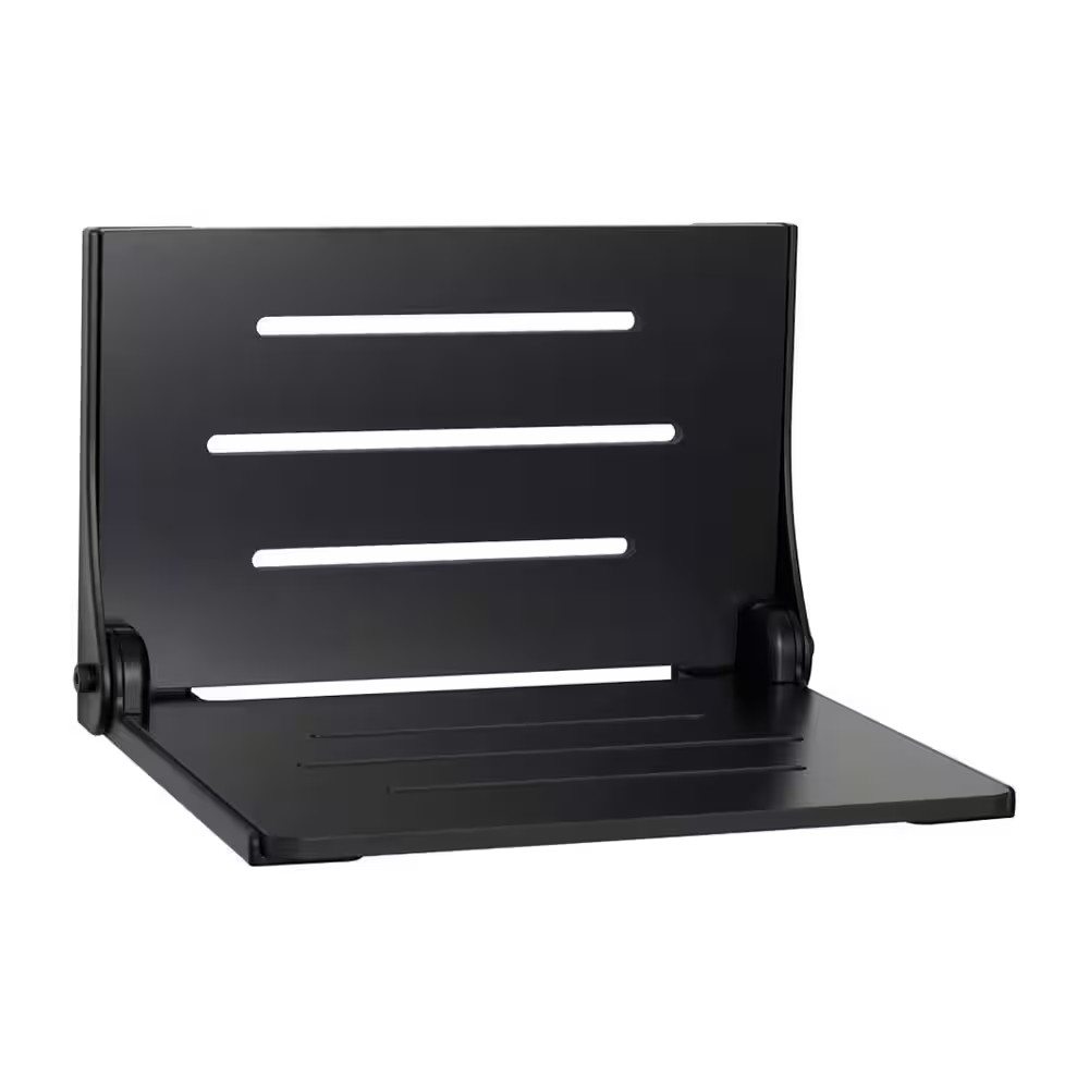 Silhouette Folding Wall Mount Shower Bench Seat in Black Seat with Matte Black F