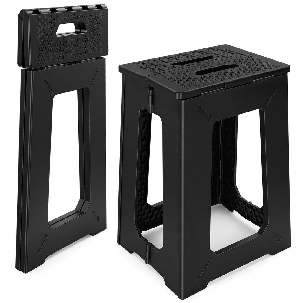 Foldable Shower Seat 17.7” Height Upgrade, Folding 17.7 Inches, Black