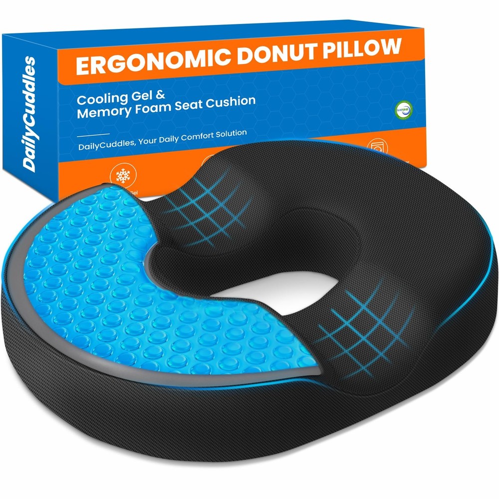 DailyCuddles Donut Pillow for Tailbone Pain, Hemorrhoids Cooling Gel Memory …