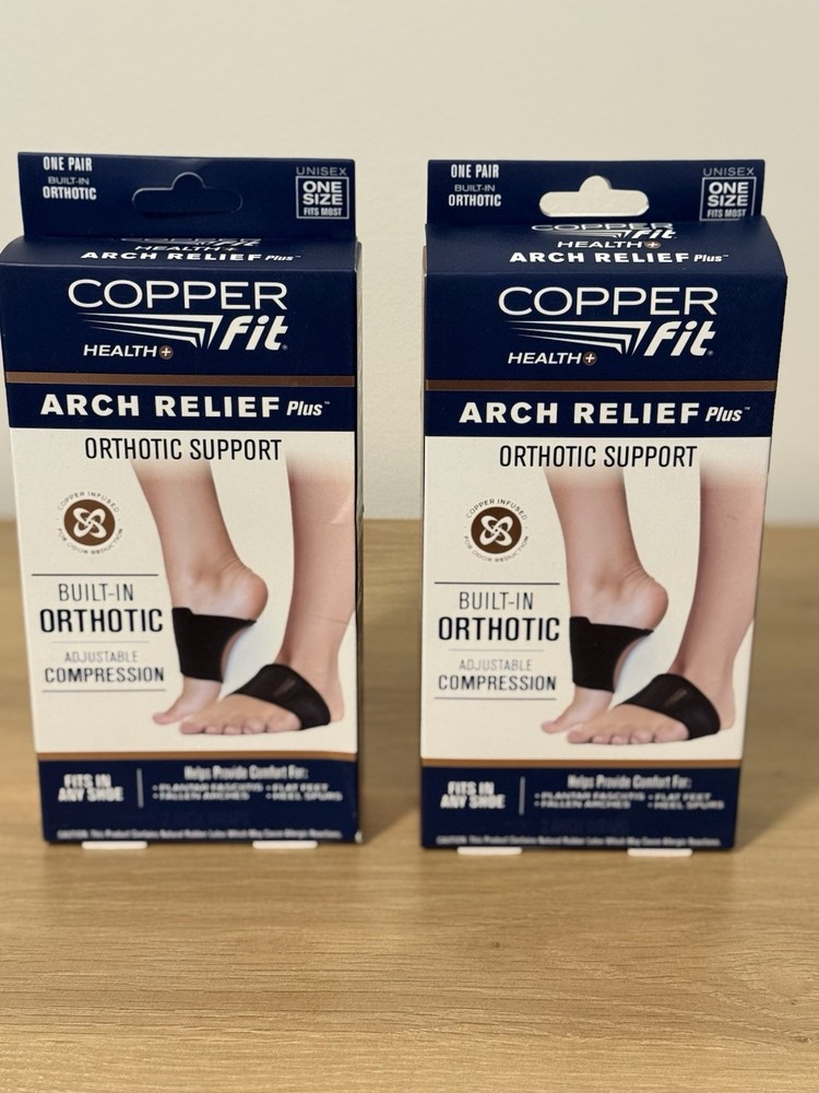 Copper Fit Arch Relief Plus Adjustable Compression Black One Size 1 Pair 2 PACK