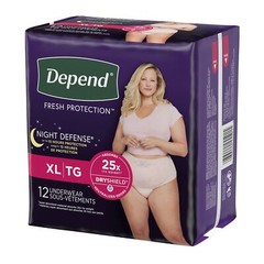 Depend Night Defense Womens Absorbent Underwear, Peach, Large (PK/12)