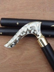 Antique Brass Victorian Decorative Derby Handle Wooden Walking Cane Stick Gift