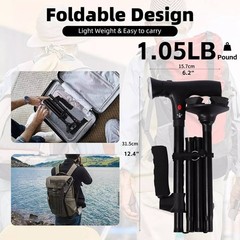 1* Lightweight Foldable Walking Cane W/360° Non-Slip Base&Emergency Alarm