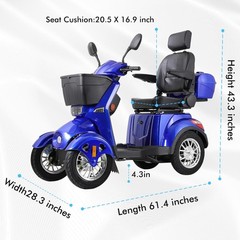 800W 4-Wheel Heavy Duty Mobility Scooter 60V/20Ah 31 Miles for Seniors 500lbs