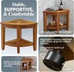 the Original 15.5″ Kai Corner Teak Shower Bench – Shower Stool with Storage Shel