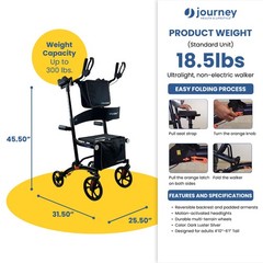 Journey Upright Walker for Seniors with Seat, Wheels and Motion-Activated Lights