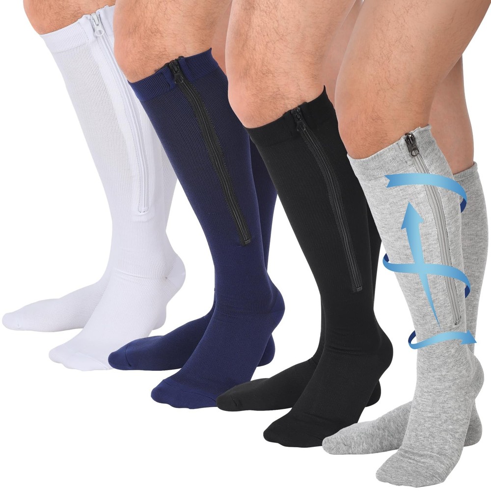 Tarpop 4 Pairs Men Zipper Compression Socks Colorful XX-Large, Classic Color