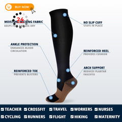 Double Couple 7 Pairs Copper Compression Socks for Men Large-X-Large, Black