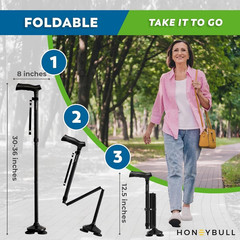 Walking Cane for Men and Women, Adjustable Aluminum Foldable Support Stick