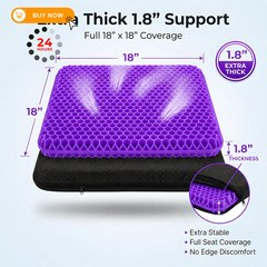 Acaine Extra Thick Large Pure Gel Seat Cushion for 18×18×1.8inch, Púrpura