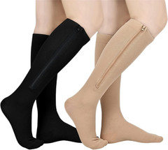 Copper Zipper Compression Socks Support Graduated Stockings Women Mens 15-20mmHg