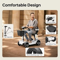 PAISEEC MOBILITY SCOOTER SENIORS 25 MILES , 6 MPH MAX, 300LBS LOADING – WHITE