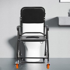 Foldable Shower Chair with Wheels 4-in-1 220.46lbs Rolling Bath Seat Black