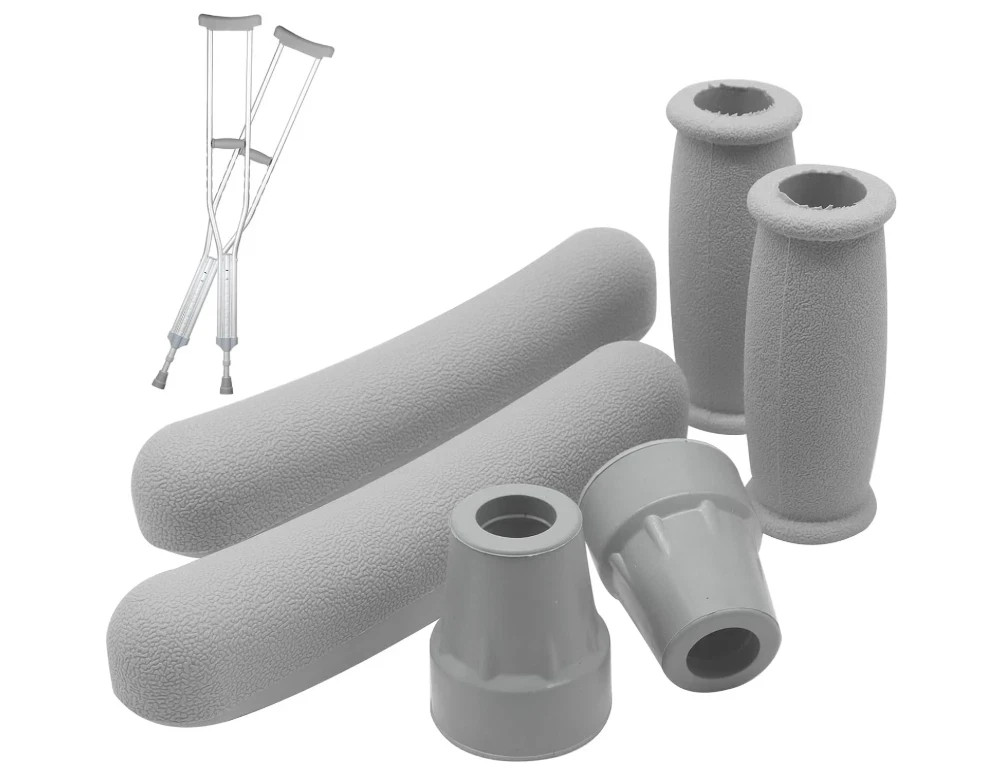 6pcs Crutch Pads Replacement Kit with Hand Grips & Tips for Standard Crutches