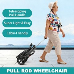 Irtme Ultra Lightweight Foldable Wheelchair，Carbon Steel Frame/Honeycomb Wheels