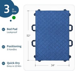 Positioning Bed Pad 34″x52″ with 8 Reinforced Handles 2 Pack Reusable Waterproof