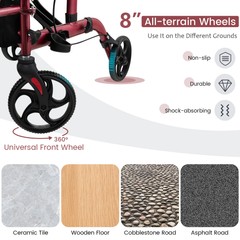 Goplus Foldable Rollator Walker w/ 8” Wheels &Seat Supports up to 300 lbs Red