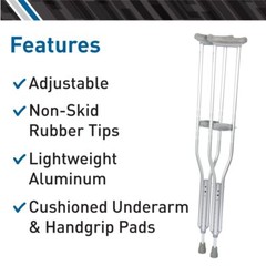 Aluminum Crutches, Adult M, 5′ 2″–5′ 10″ – Pair of Lightweight, Height