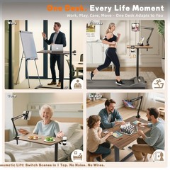 Overbed Table with Wheels, Adjustable Medical Bedside Table, Wood