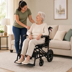 Lightweight Folding Transport Wheelchair w/6″ Front 12″ PU Mag Wheel & Handbrake