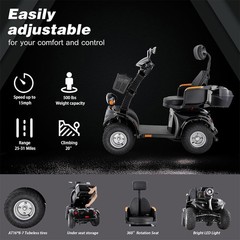 4-Wheel 1000W All-Terrain Electric Powered Mobility Scooter Heavy Duty Scooter