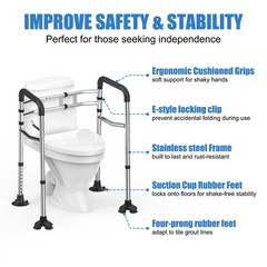Toilet Safety Rails, Stainless Steel Adjustable Toilet Frame with Soft Handle…