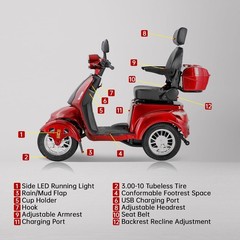 4-Wheel Heavy Duty Electric Mobility Scooter 800W for Senior & Adult 500lbs Red