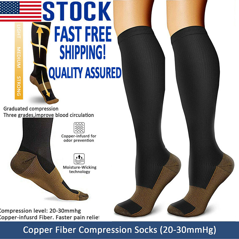 Men Women Medical Compression Socks 20-30 mmHg Full Calf Knee High S/M/L/XL/2XL