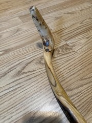 Handmade Brown Wood Walking Cane Stick w/ Curved Handle & Rubber Tip