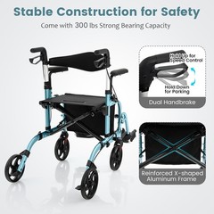 Costway Folding Rollator Walker w/Seat & 8″ Wheels Supports up to 300 lbs Navy