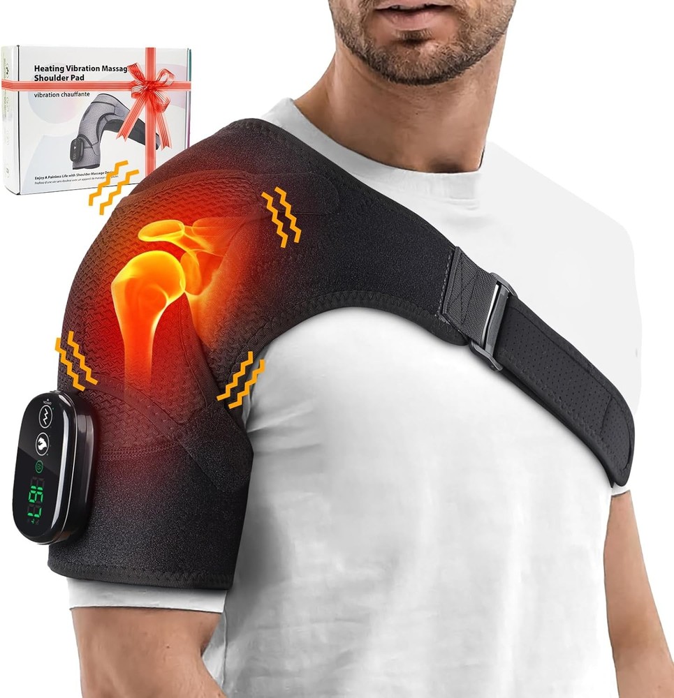 Wireless portable shoulder heating massage pad, black